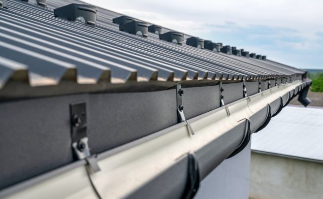 .,Gutter,System,For,A,Metal,Roof.,Holder,Gutter,Drainage