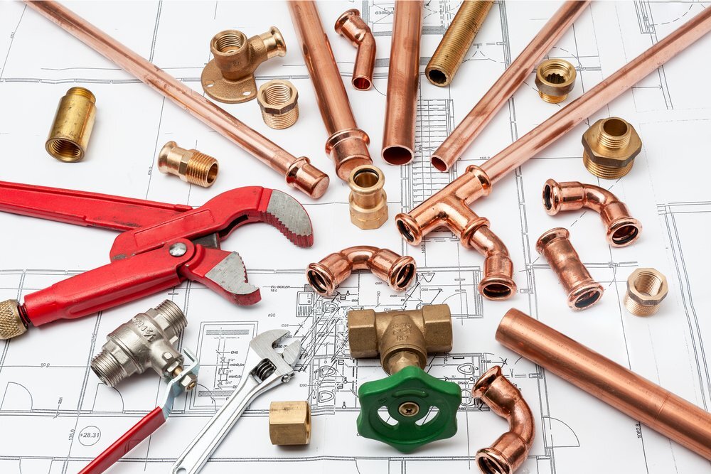 Plumbing tools on architectural drawing