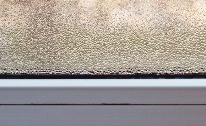 Plastic,Window,With,Condensation.,Double,Glazed,Pvc,Window.,Condensation,On
